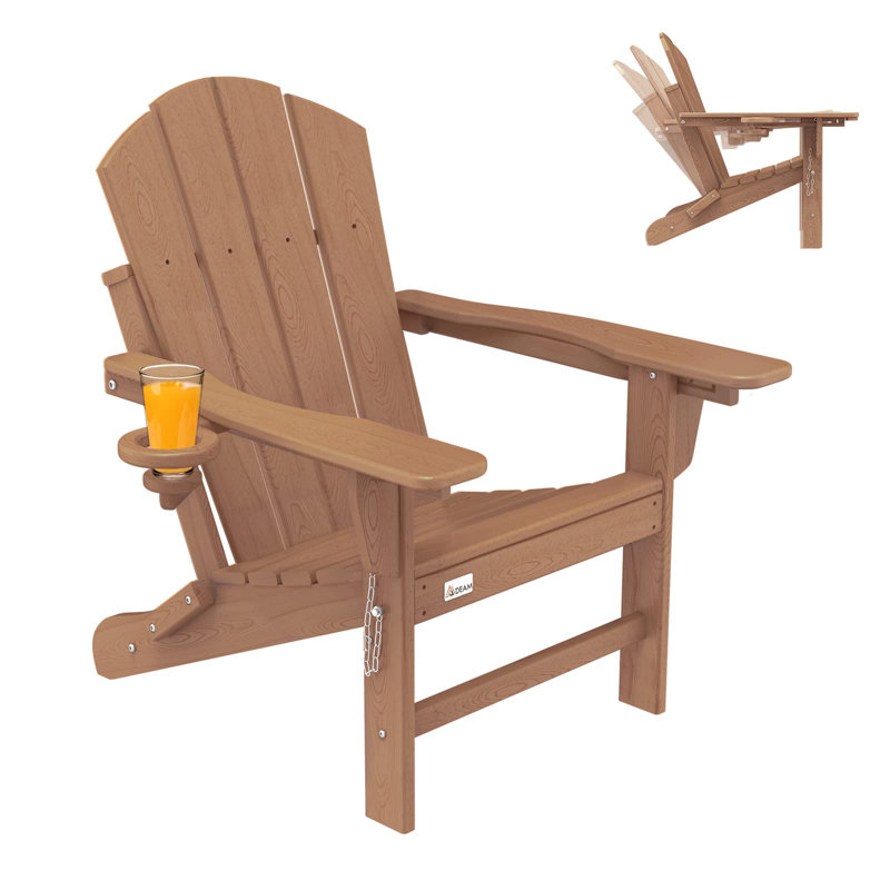 Dossier ajustable avec porte-gobelet, chaises de foyer d'extérieur, Hdpe toutes saisons pour l'extérieur, Brun