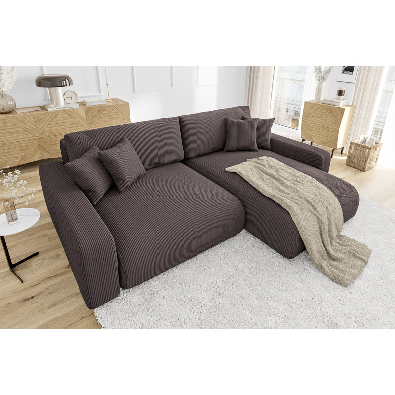  Gisela Sleeper Corner Sofa Chaise Bed with Storage Cord Fabric, Right Hand Facing, Dark Brown
