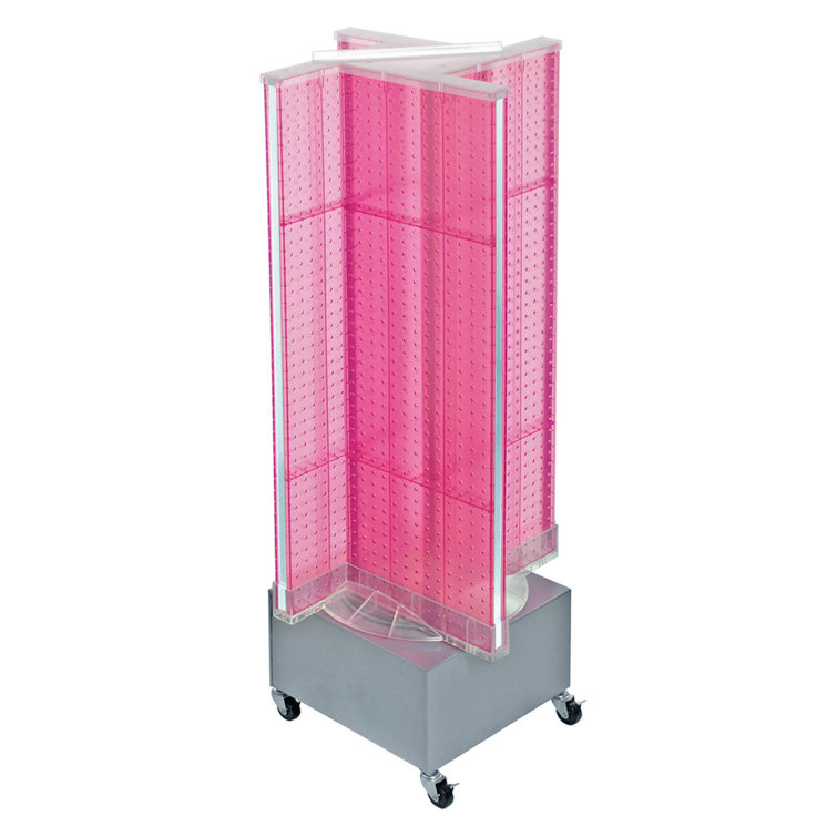 Pinwheel Pegboard Floor Display on Revolving Wheeled Base. Spinner Rack Stand. Panel Size: 13.5"W x 44"H