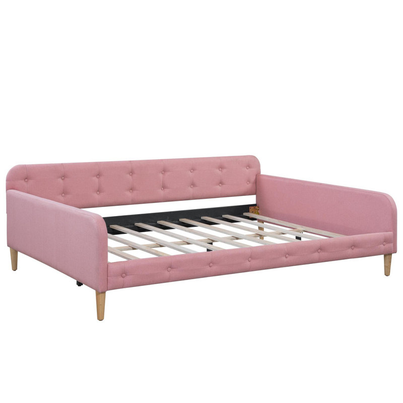 Plush Full Upholstered Daybed with 4 Sturdy Support Legs - Luxurious Comfort for Modern Bedrooms, Pink