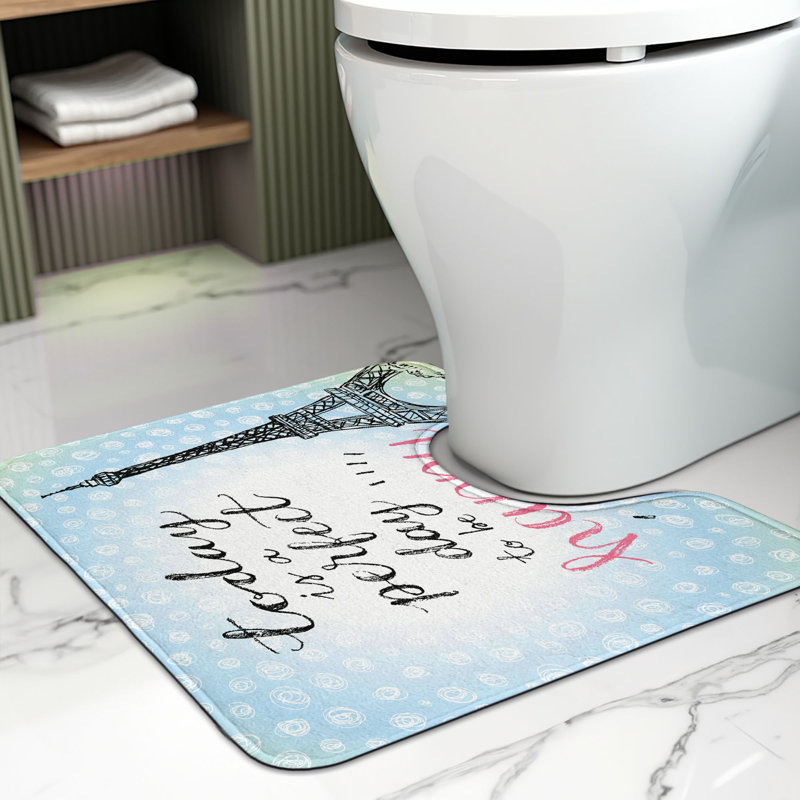  Eiffel Tower Toilet Mat U-Shape Bathroom Rug 20" x 16" Blue Black