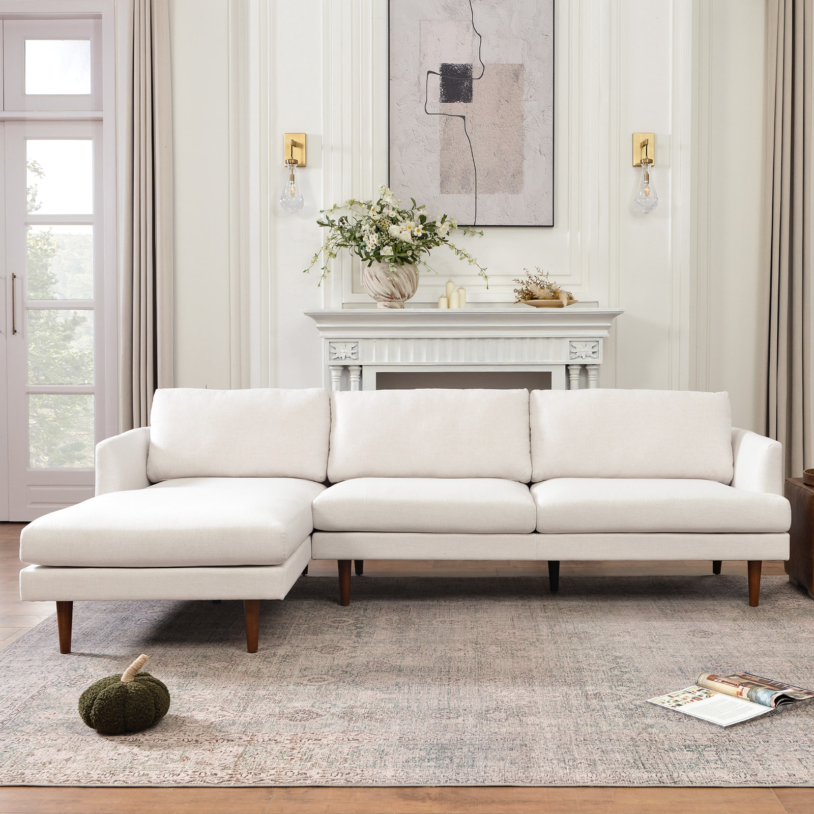 Miller Sectional, Left Hand Facing, Ivory Polyester Blend