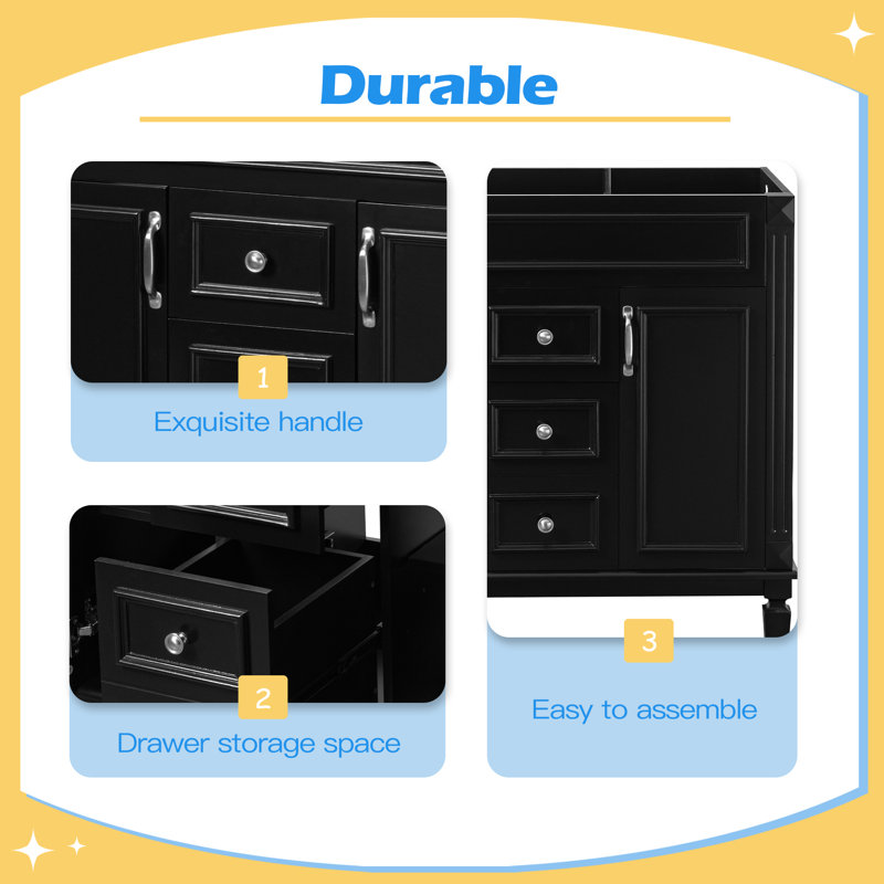 Meuble-lavabo de 91 cm (36 po) sans lavabo, meuble seulement, meuble de rangement de salle de bain avec 2 portes à fermeture en douceur