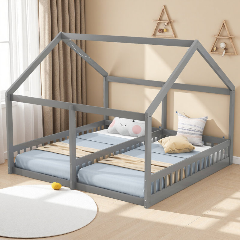 Lit plateforme simple, deux lits partagés, Gris