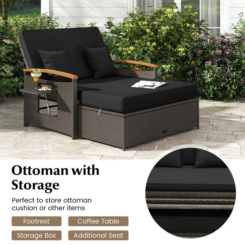 Talleysville 66'' Wide Reversible Patio Daybed with Cushions, Black
