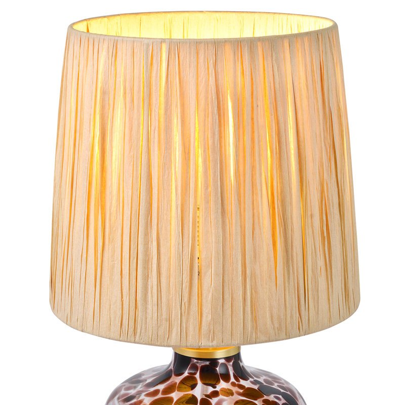 15'' Handcrafted Leopard-Print Glass Table Lamp Set with Raffia Shade
