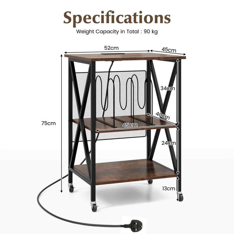 Alphonzo 52cm W Metal Bedside Table, Brown