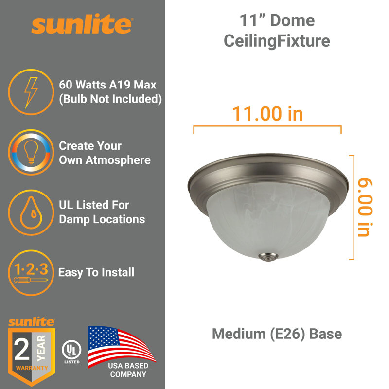 DBN218 FR 2-18W CF BRUSH NICKLE FROST Dome FIX, H 11,5 po x l 11,5 po x P 11,4 po, Nickel brossé