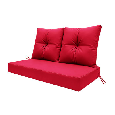 Outdoor Loveseat Deep Seat Cushion Set, 46"X24"X5" High-Density Foam, Solution-Dyed Fabric Water-Repellent UV-Resistant, Zippered Removable Cover For Patio Bench Swing,Red