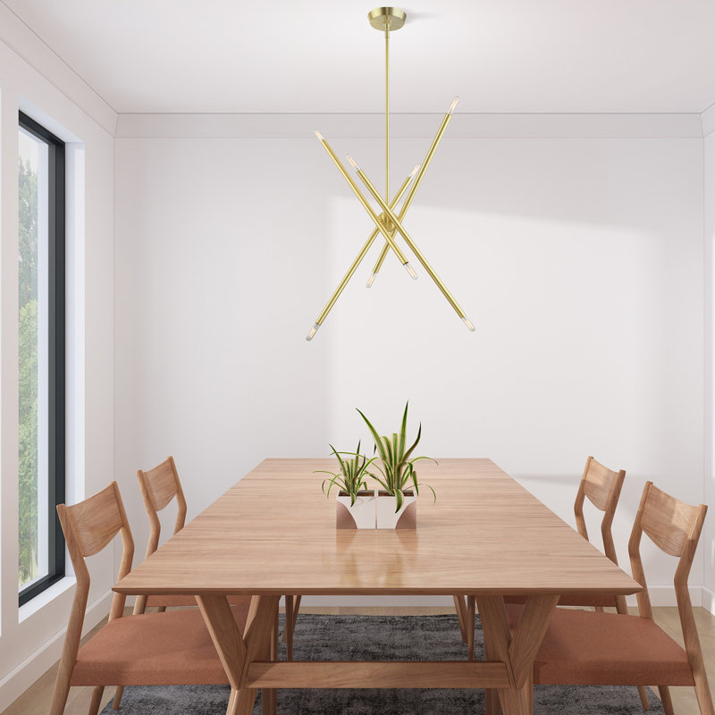 Poco 8 - Light Steel Dimmable Sputnik Modern Linear Chandelier, Satin Brass