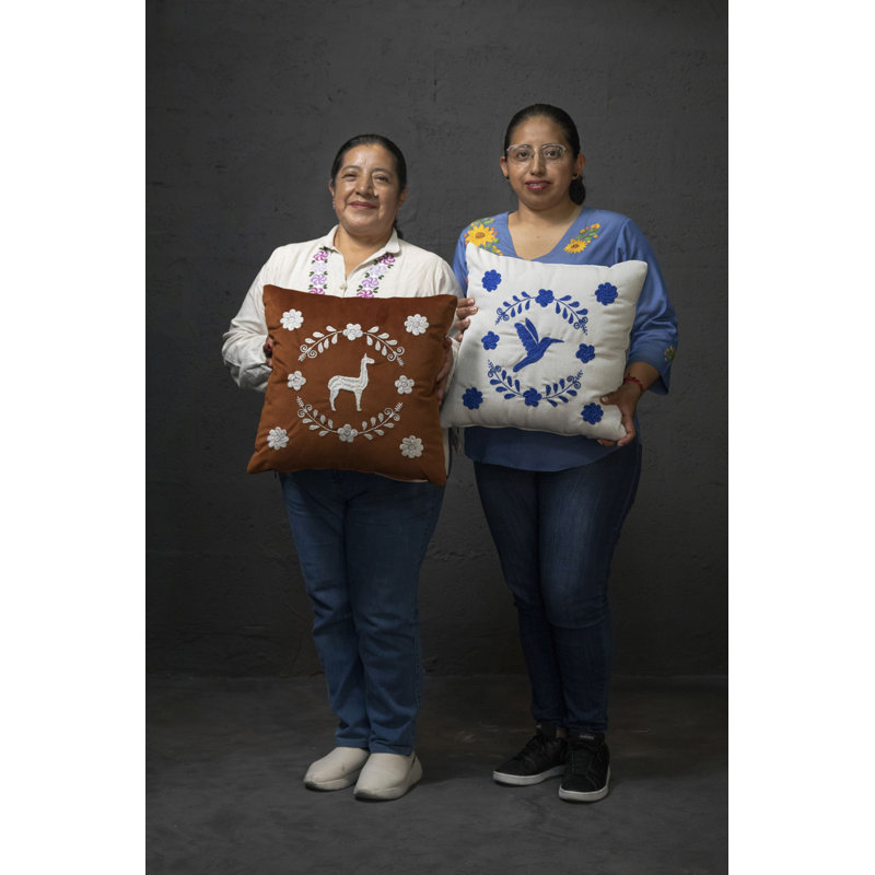 Llama Hand Embroidered Decorative Throw Pillows by Andean, In Stock, Brown/White
