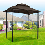 Effresh Outdoor Grill Gazebo 8 X 5 Ft, Shelter Tent, Double Tier Soft Top Canopy And Steel Frame With Hook And Bar Counters, Khaki