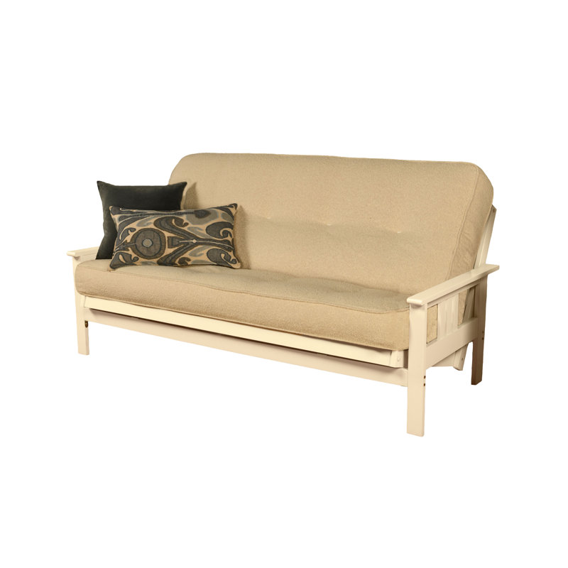 Johnte Full-Size Futon Frame and Full-Size Innerspring Mattress, Antique White, Canton Cream, Innerspring