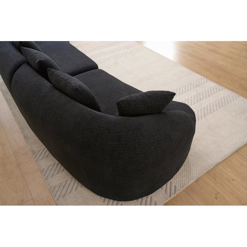 Canapé modulaire incurvé à compression noir modulaire 30D, chenille haute densité en chenille pour appartement, salon, Noir