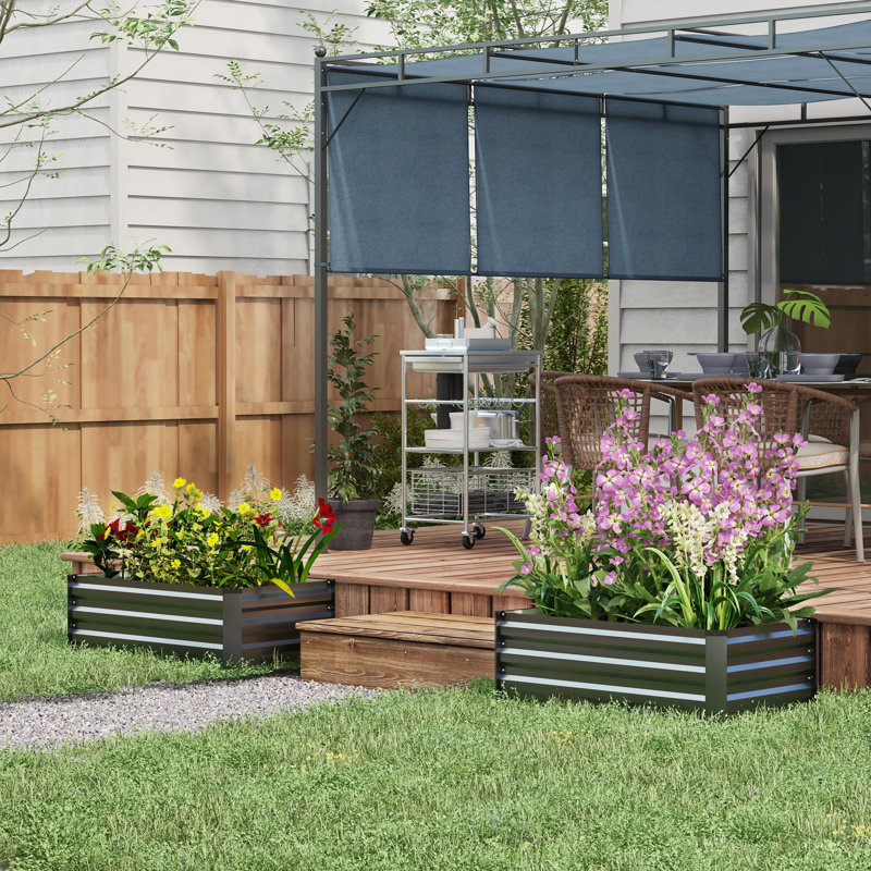 Brently Set of 2 Raised Garden Bed, 100 x 60 x 30 cm, Dark Grey