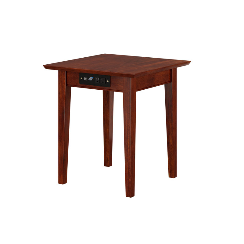 Ithaca Solid Wood End Table Built-In Outlets, Walnut