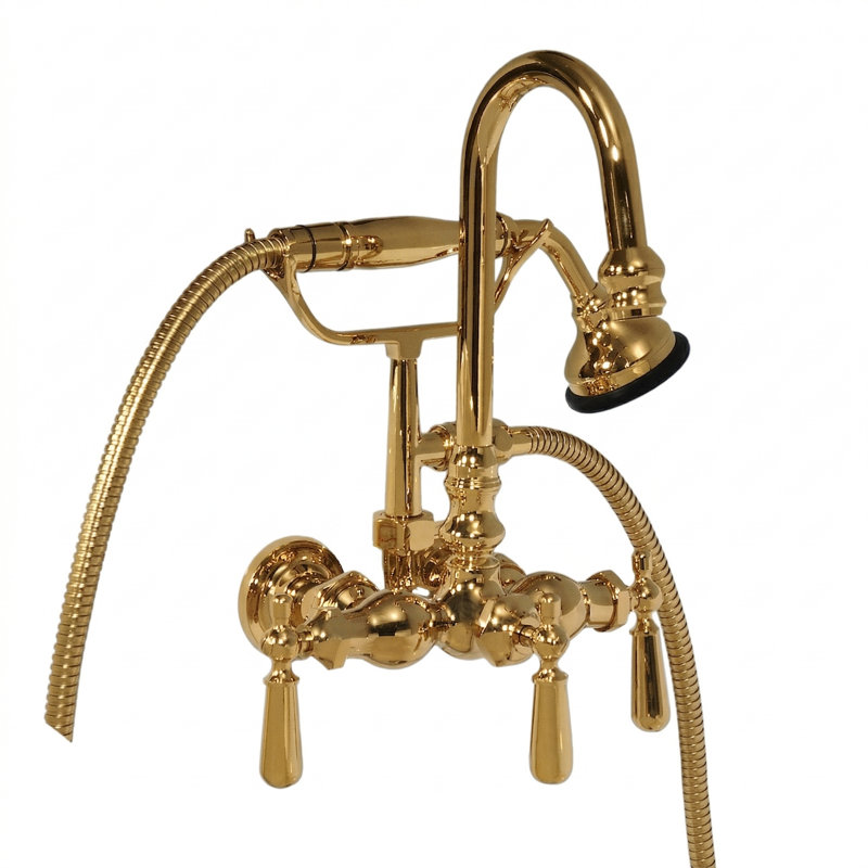 Tub Mount Gooseneck Faucet with Handheld (P0793) by Strom Living, Supercoat Brass