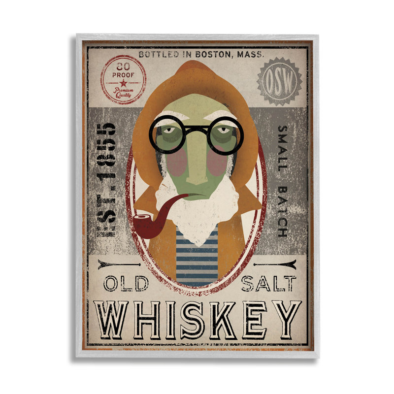 «Vintage Whiskey Logo», art mural texturé par Ryan Fowler, H 30 po x l 24 po x P 1,5 po, Estampe numérique Farmhouse