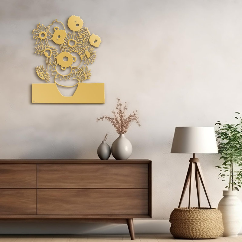 Décoration murale en métal, H 36 po x l 36 po x P 0,05 po, Or