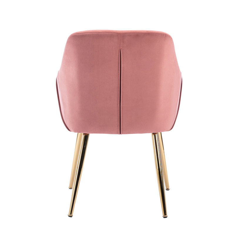 Velvet Upholstered Dining Chair with Gold Chrome Legs, Pink Velvet