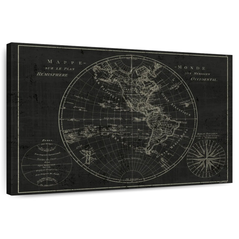 Aliaz Mappemonde Gravure III, H 26 po x l 39 po