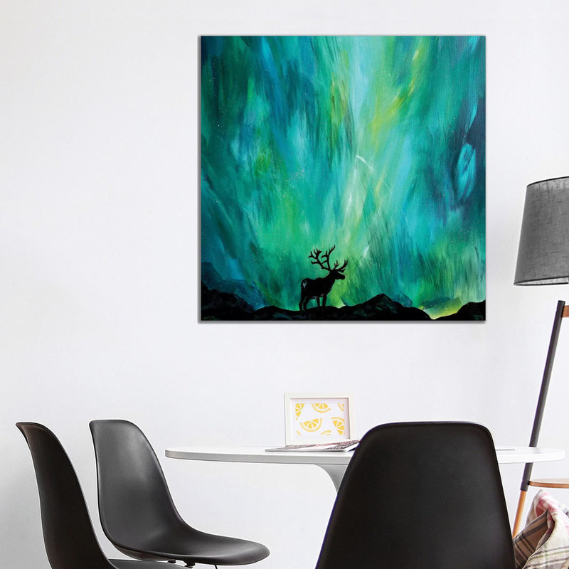 Elk Northern Lights 1 Piece Wrapped Canvas Painting, 93.98 cm H x 93.98 cm W x 1.91 cm D