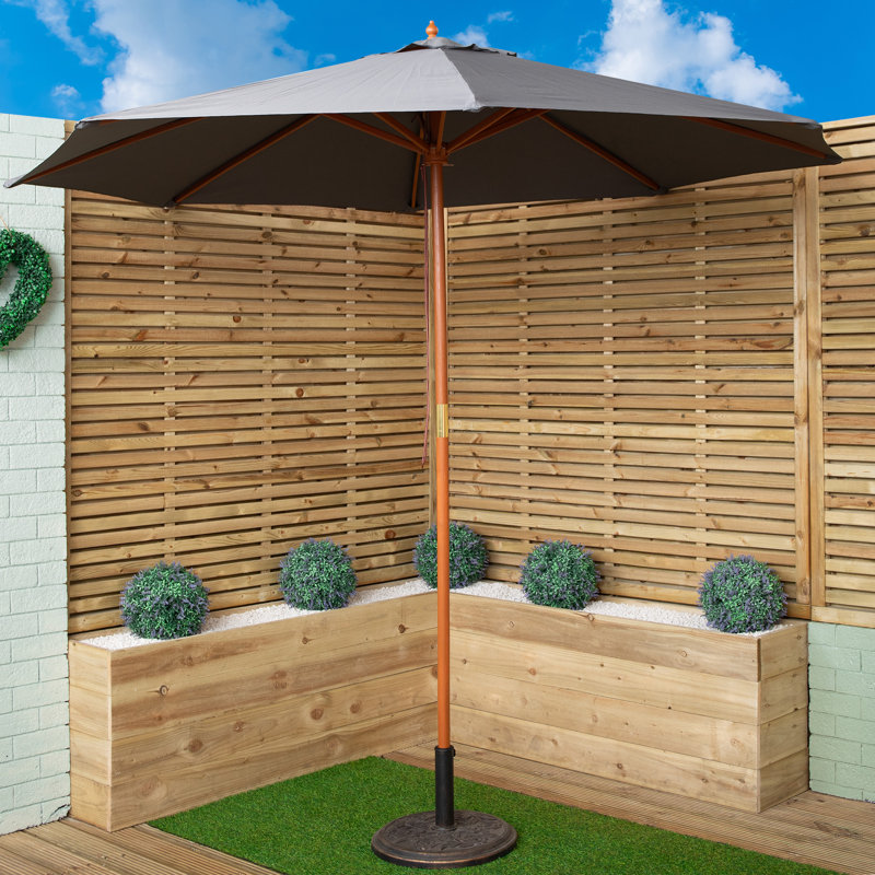 Bulkley 2.7M Outdoor Wooden Garden Parasol Sun Shade With Carry Bag, Grey