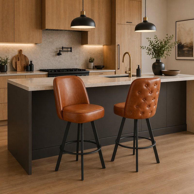 Tabourets de bar modernes pivotants (ensemble de 2), tabourets capitonnés en similicuir à hauteur de comptoir avec dossier baquet ergonomique et siège rembourré épais
