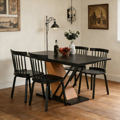 5 Pieces Modern Farmhouse Rectangle Dining Set with Mid-century Windsor Chair Set for 4