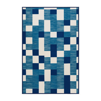 Machine Washable Checkered Blue Area Rug
