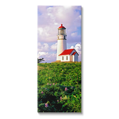 Au-529-Canvas " Coastal Red Lighthouse Lush Garden " by Dennis Frates