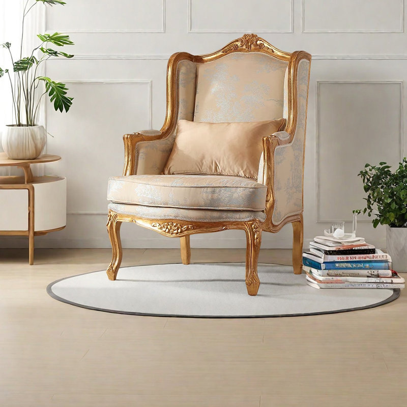 Light luxury style printed fabric lounge chair, Light Yellow