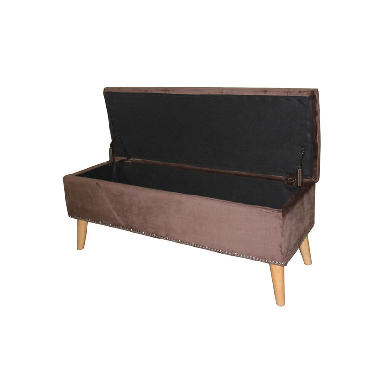 Banc en suède brun de 17 po de hauteur avec compartiment caché pour le rangement à l'intérieur