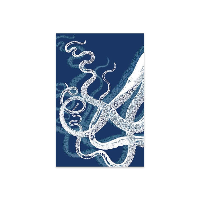 Tentacules de pieuvre, impression bleue et blanche sur verre acrylique, H 32 po x l 24 po x P 0,25 po