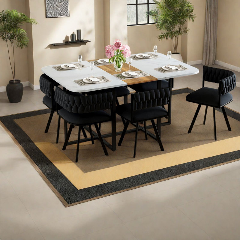 Ensemble de salle à manger de qualité supérieure avec faux marbre et velours, parfait pour les cuisines modernes