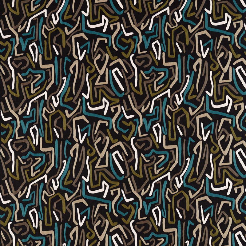 Synchronic Fabric, Black Earth/Bleached Coral/Moss