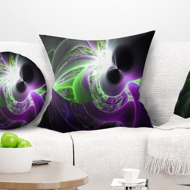 Plasma brillant - coussin abstrait imprimé, 16 po x 1 po, Coussin décoratif, Mauve / Vert