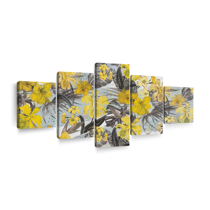 Motif de fleurs tropicales sur toile, reproduction de 5 pièces, H 36 po x l 80 po x P 1 po