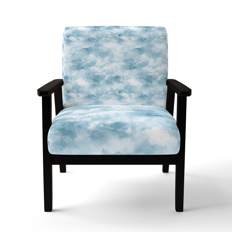 Chaise abstraite rembourrée - Fauteuil blanc Coastal Mist, Accoudoirs carrés noirs