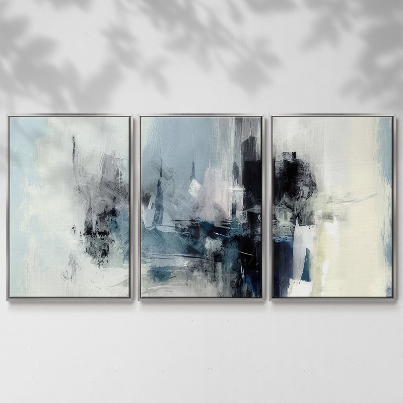 Winter Abstraction IV 3 pièces, Argent, H 40 po x l 78 po x P 2 po