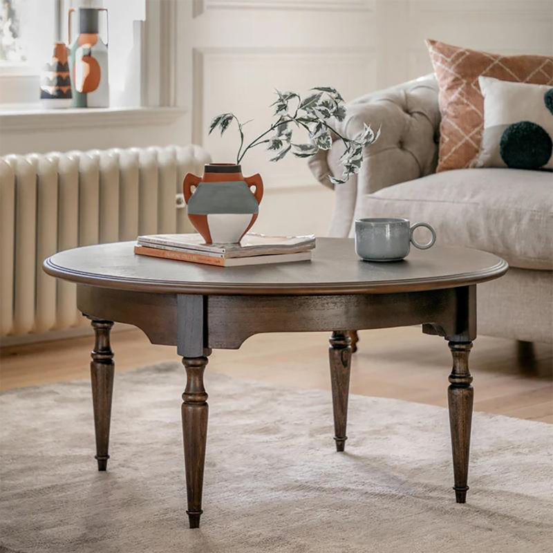 Nouvelle table basse ronde rétro chinoise, Bois brun foncé