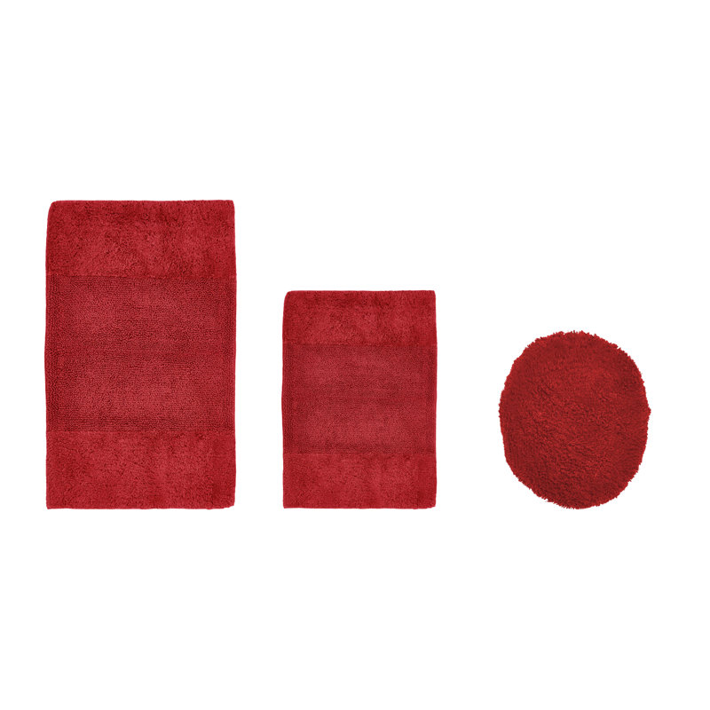 Ensemble de tapis pour salle de bain 3 pièces 100% coton 2155 g / m² Merkle, certifié OEKO-TEX®, envers en latex antidérapant, touffeté moelleux, super absorbant et lavable à la machine pour salle de bain, douche et baignoire, rouge