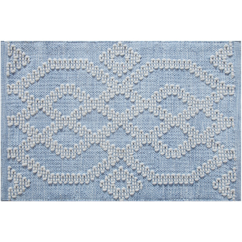 Cable Geometric Handwoven Indoor / Outdoor Use Area Rug, Blue, Rectangle 2' x 3'