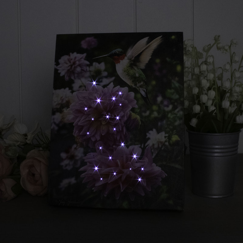 Colibri et pivoine avec toile 8 x 6