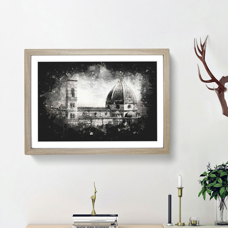 Florence Cathedral in Italy - Picture Frame Graphic Art Print, Oak Framed, 45cm H x 63cm W x 2cm D