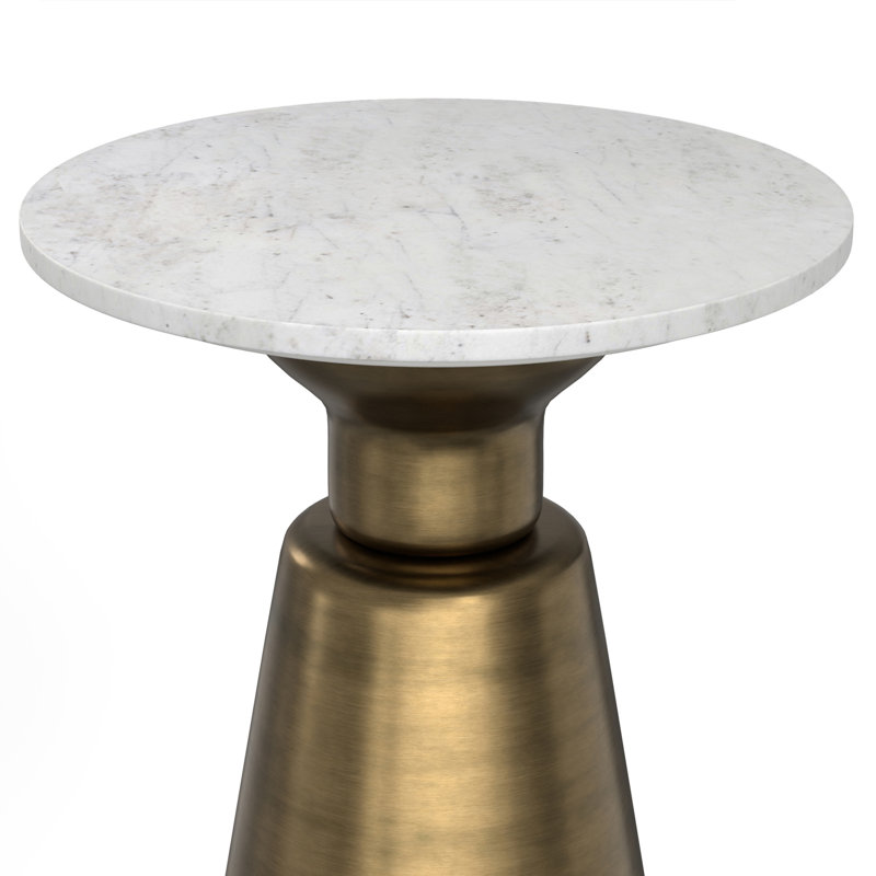 Leyla 16" Antique Brass Metal Side Table with White Marble Top