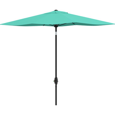Parasol de patio 6,5 pi x 10 pi, housse de protection, manivelle et inclinaison variable, parasol d'extérieur rectangulaire de 10 pi sarcelle, protégé, option d'inclinaison,