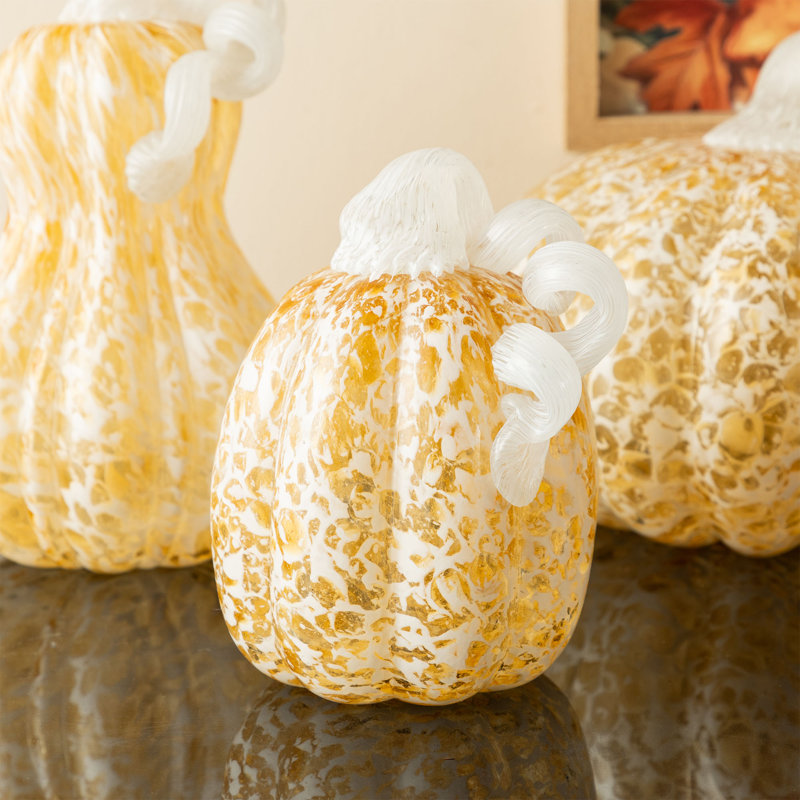 5.5"H Fall Amber Dots  Glass Pumpkin