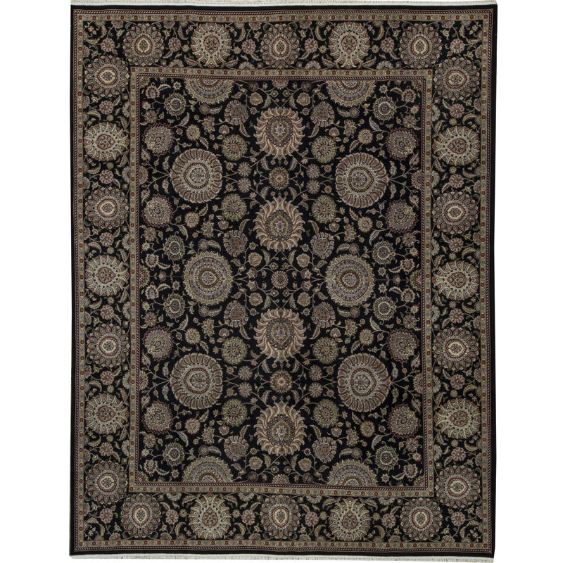 Hand-Knotted High-Quality Beige and Black Area Rug