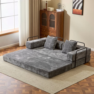 Canapé de plancher, canapé à compression, canapé-lit de plancher convertible avec accoudoirs de soutien dorsal, canapé-lit de salon confortable, tissu en chenille, pour la chambre à coucher du salon